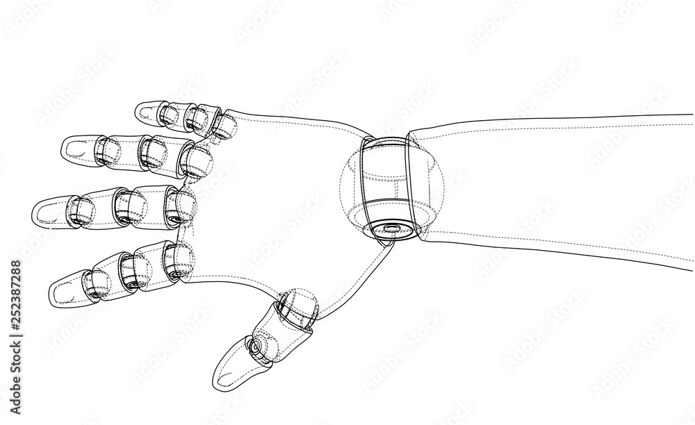 Poster robot hand outline. vector rendering of 3d