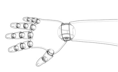 Robot hand outline. Vector rendering of 3d