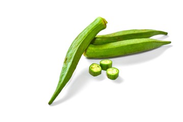 Green Okra Isolated on White Background