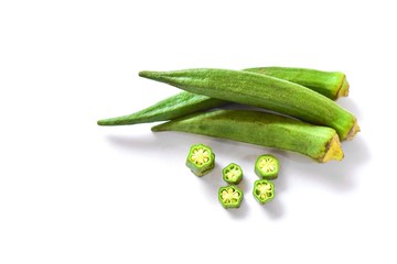 Fresh Okra Isolated on White Background
