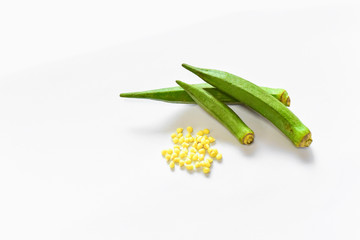 Obraz premium Fresh Okra with Seeds Isolated on White Background