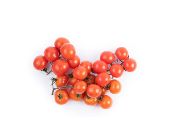 cherry tomatoes on a branch. conceptual photo of cherry tomatoes. macro conceptual, conceptual food photography, white background. isolated