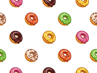 Set of vector seamless illustrations of donuts.