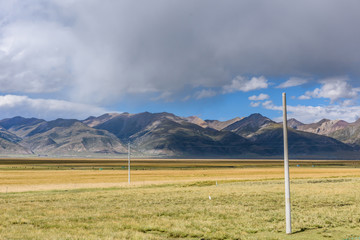 View of grass filed on the east side of the Nyenchen Tanglha Mountains range in Damxung(Dangxiaong)...