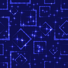 Sea rhombuses and squares in intersection with night stars on a blue background.