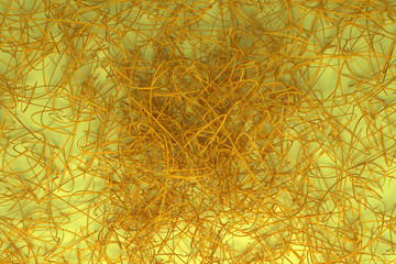 Obraz premium Background abstract CGI composition, messy strings virtual backdrop for design, graphic resource. 3D render.