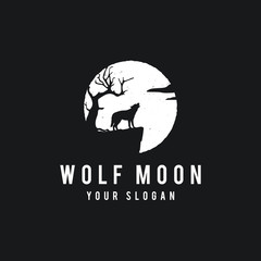 Wolf howling on the moon background in grunge style. For a dark background. - Vector
