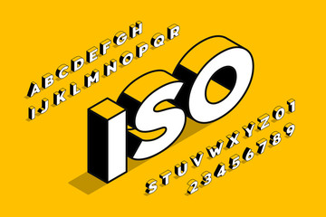 Isometric projection 3d font design, alphabet letters and numbers