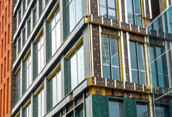 Construction of an apartment building made of bricks.