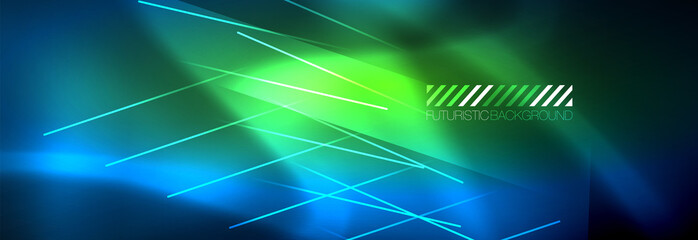 Neon glowing techno lines, hi-tech futuristic abstract background template with lines