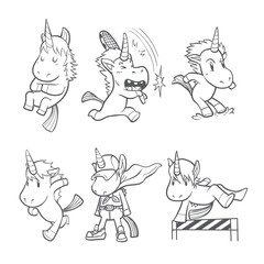 cute outline unicorn set