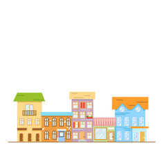 City street with Houses on  road in town. Flat cartoon style vector illustration.