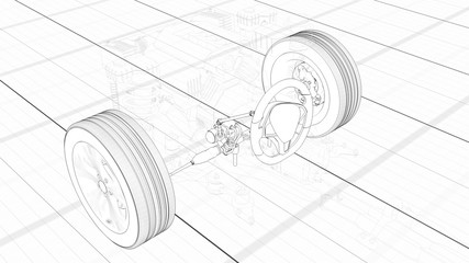 Car structure - Steering System 3d rendering