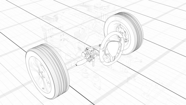 Car structure - Steering System 3d rendering
