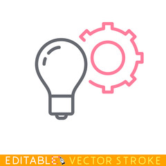 Lamp and gear setup icon. White background. Easy changing vector with editable strokes.