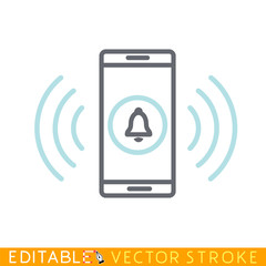 Mobile alarm bell icon. White background. Easy changing vector with editable strokes.