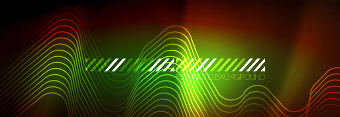 Neon glowing techno lines, hi-tech futuristic abstract background template with square shapes