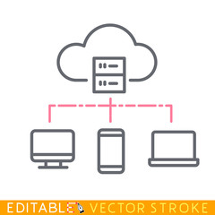Cloud computing icon. White background. Easy changing vector with editable strokes.