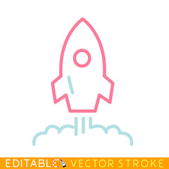 Rocket start up icon. White background. Easy changing vector with editable strokes.