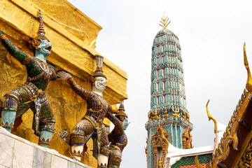 Giant lift the base of the pagoda in Wat Phra Kaew or name officially as Wat Phra Si Rattana...