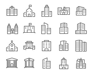 set of buiding icons, such as city, apartment, condominium, town