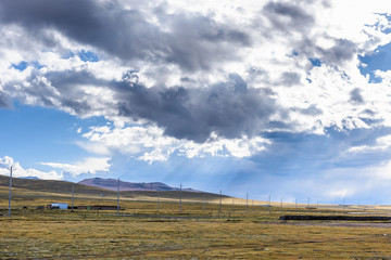 View of grass filed on the west side of the  Nyenchen Tanglha Mountains range, (beside the Namtso)...