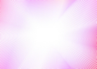 Squiggle curves of purple, magenta gradient. Bright colourful waves. Abstract background, white copy space. Vector line art pattern with flash effect. Frame, border spring design. EPS10 illustration