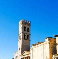 "Piazza del Comune" with the Civic Tower in Assisi, Umbria, Italy.