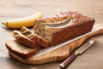 Homemade healthy banana bread or cake for breakfast. © Nelea Reazanteva