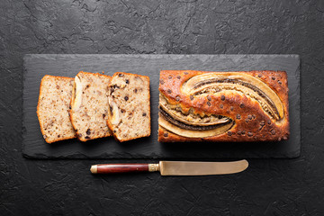 Homemade healthy banana bread or cake for breakfast.