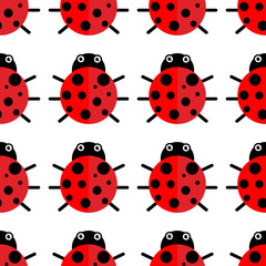 Ladybug or ladybird vector graphic illustration, isolated. Cute simple flat design of black and red lady beetle. Seamless ladybag pattern.
