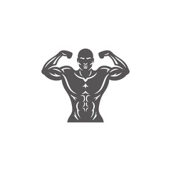 Bodybuilder man silhouette isolated on white background vector illustration.