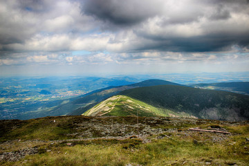 The highest mountain Snezka in national park Krkonose in Czech republic.