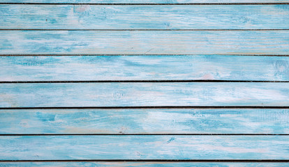 Turquoise bright colored old vintage wood table with horizontal boards. Grunge wooden background. Shabby chic France Provence style. Green blue sea color