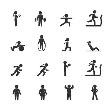 Vector set of fitness people icons.