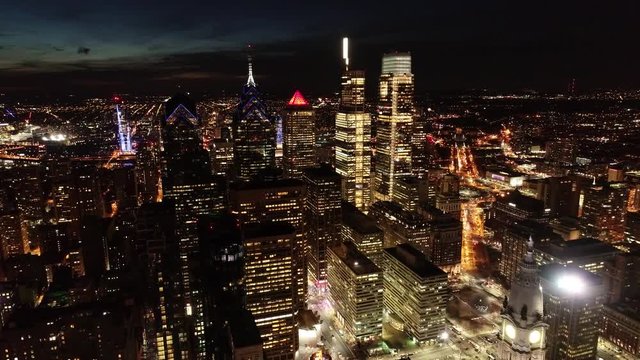 Aerial Video of Center City Philadelphia at Night