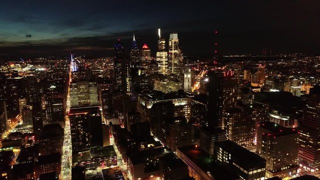Aerial Video of Center City Philadelphia at Night