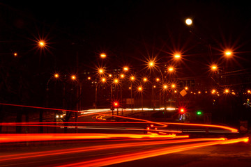 Fototapeta na wymiar Long exposure, night, lights, city road, speed
