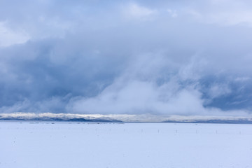 snow scene of the lake Namtso ( or Lake Nam; Nam Co), which is a mountain lake in...