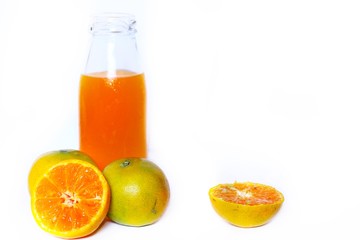 The set of bottles of orange juice,milk and drink water isolated on white background , Healthy concept