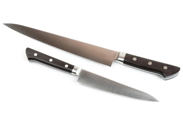 Two new stainless steel knives, isolated