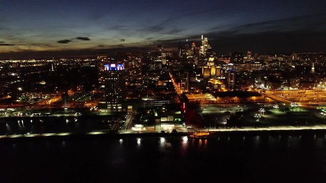 Aerial Video of Center City Philadelphia at Night