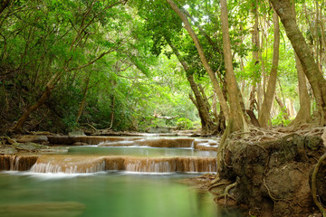 Erawan Waterfall in Kanchanaburi Province, Thailand Deep forest Waterfall