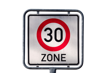 Traffic sign speed limit 30s zone, white background