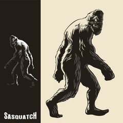 Sasquatch monkey gorilla walking - obrazy, fototapety, plakaty