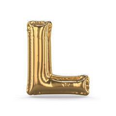 Golden letter L made of inflatable balloon isolated. 3D