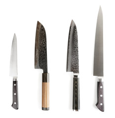 Set of new and used knives, isolated