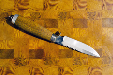 hunting knife with wooden handle