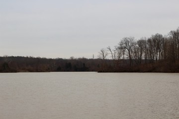 A view of the lake on a gloomy overcast winter day.