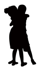 children hugging, silhouette vector